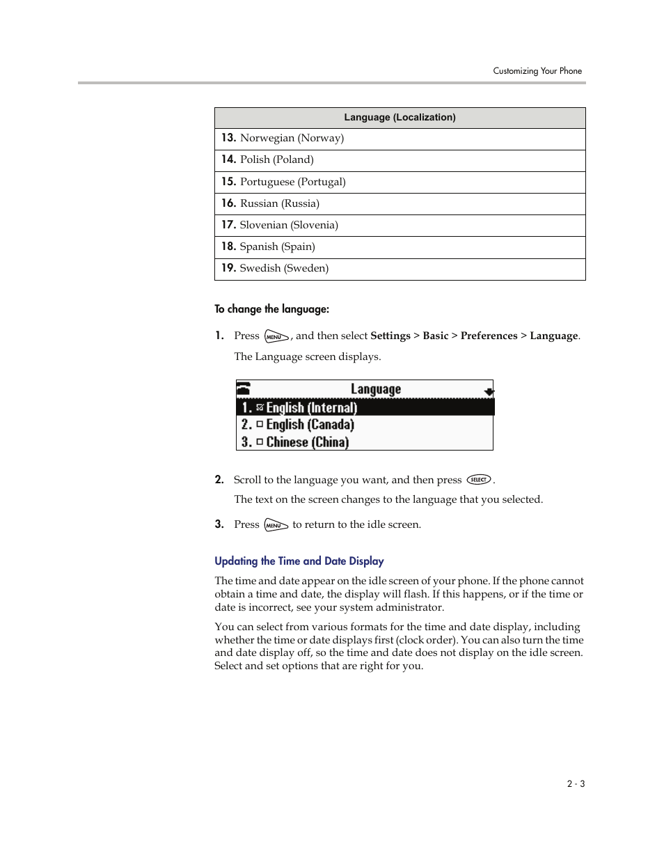 Updating the time and date display -3 | Polycom SoundStation IP 6000 User Manual | Page 23 / 86