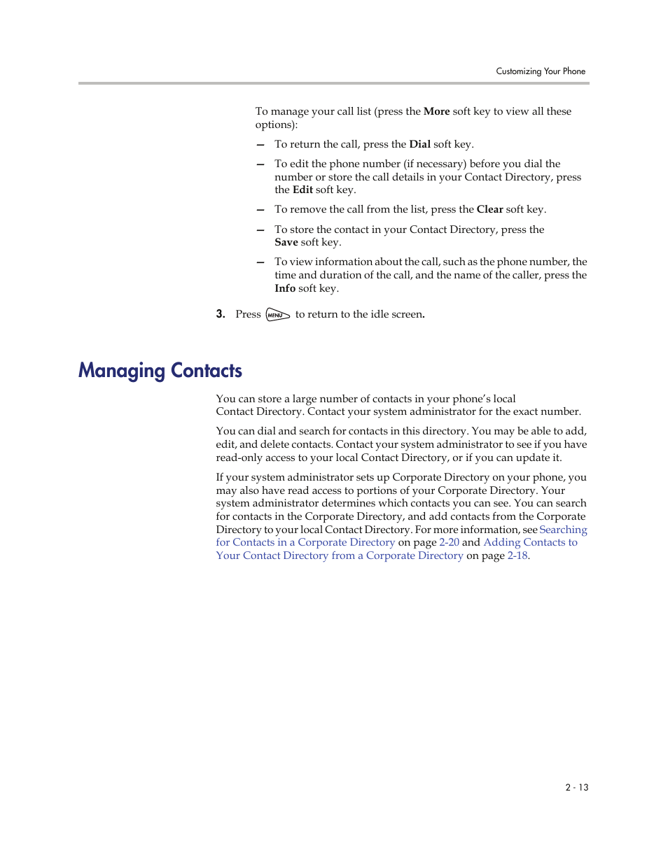 Managing contacts, Managing contacts -13 | Polycom SoundStation IP 6000 User Manual | Page 33 / 86