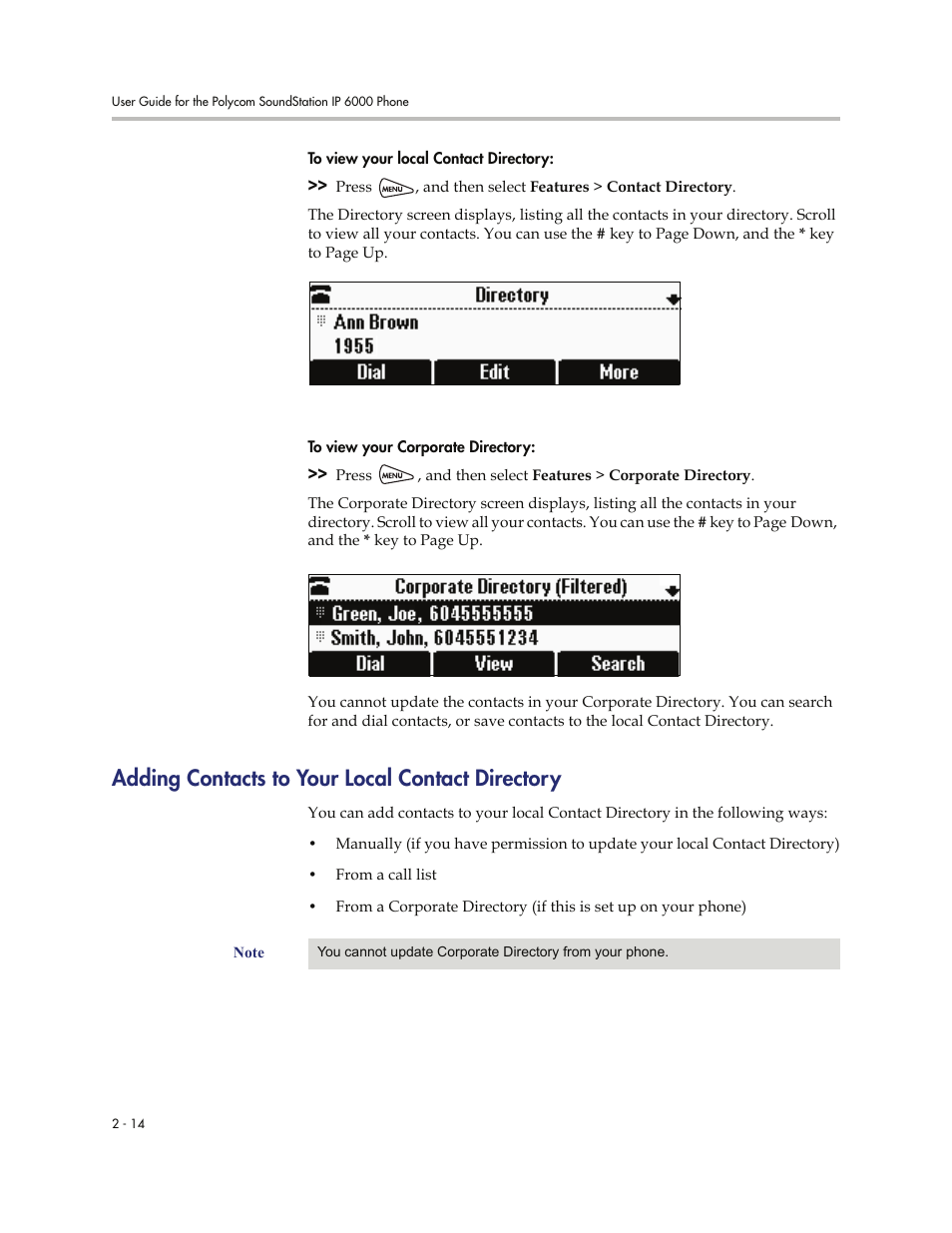 Adding contacts to your local contact directory | Polycom SoundStation IP 6000 User Manual | Page 34 / 86