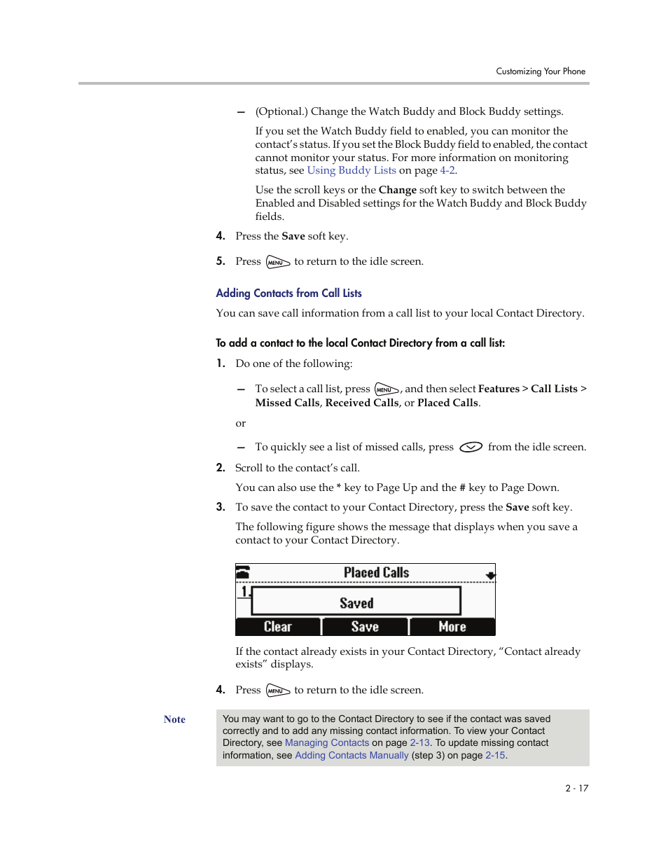 Adding contacts from call lists -17 | Polycom SoundStation IP 6000 User Manual | Page 37 / 86