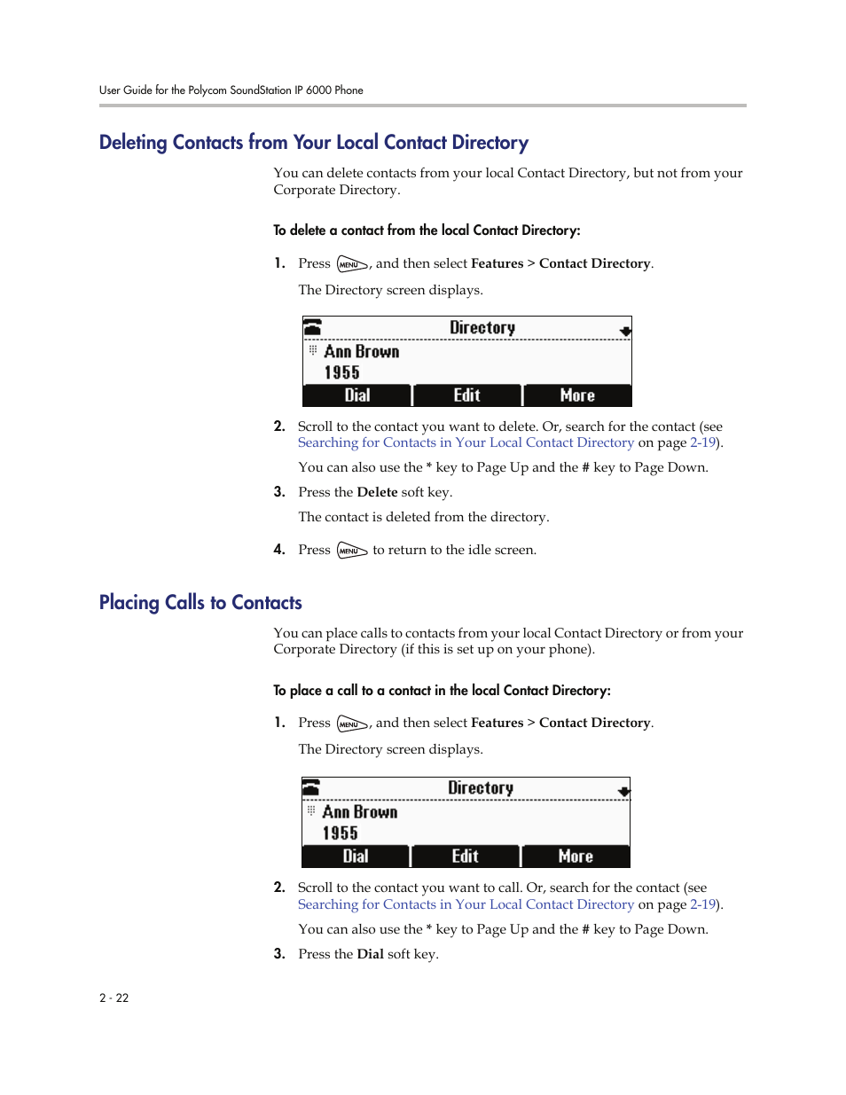 Placing calls to contacts | Polycom SoundStation IP 6000 User Manual | Page 42 / 86