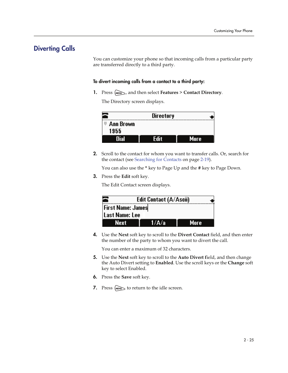 Diverting calls, Diverting calls -25 | Polycom SoundStation IP 6000 User Manual | Page 45 / 86