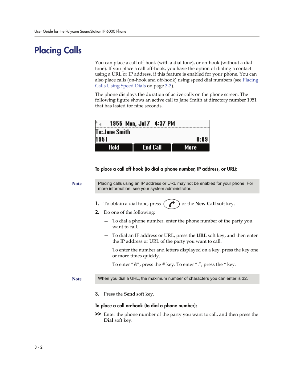 Placing calls, Placing calls -2 | Polycom SoundStation IP 6000 User Manual | Page 48 / 86