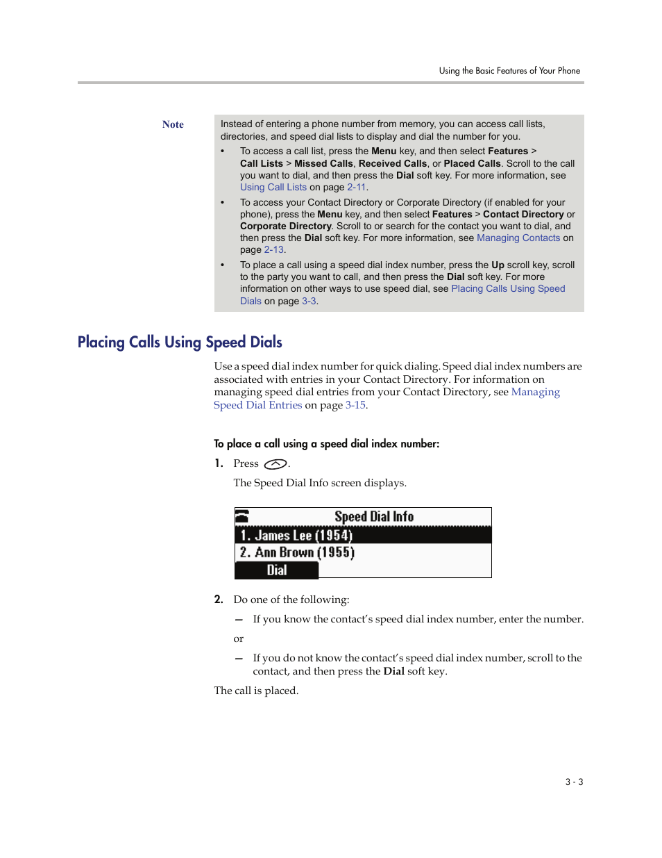 Placing calls using speed dials, Placing calls using speed dials -3, Placing | Calls using speed dials | Polycom SoundStation IP 6000 User Manual | Page 49 / 86
