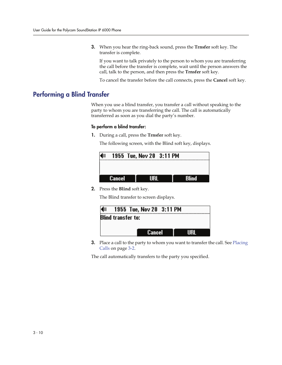 Performing a blind transfer, Performing a blind transfer -10 | Polycom SoundStation IP 6000 User Manual | Page 56 / 86