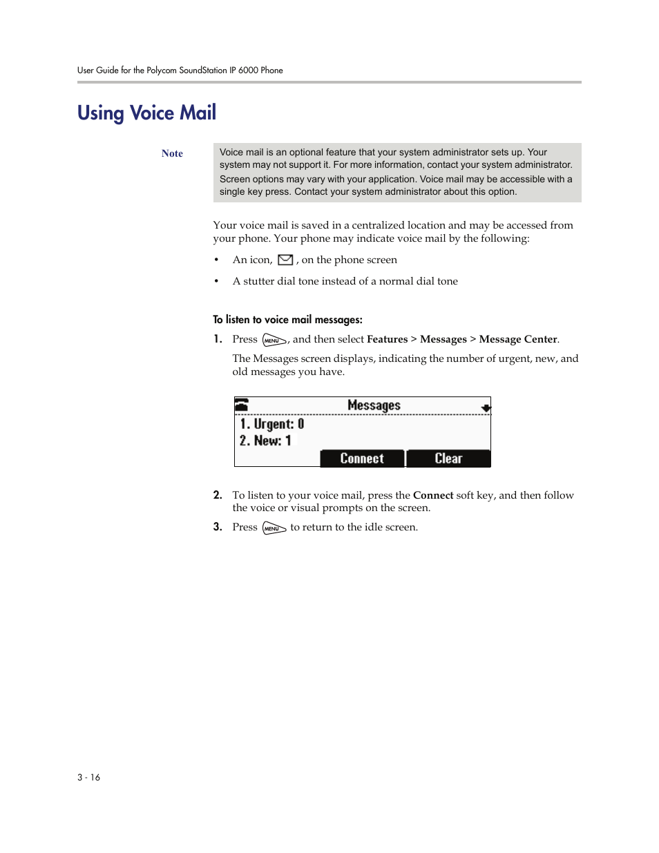 Using voice mail, Using voice mail -16, On p | Polycom SoundStation IP 6000 User Manual | Page 62 / 86