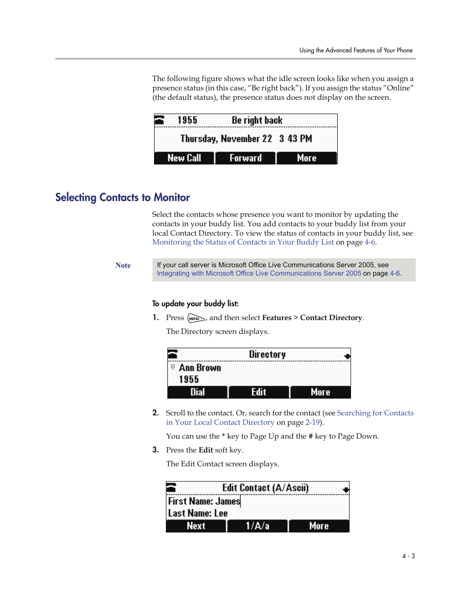 Selecting contacts to monitor, Selecting contacts to monitor -3 | Polycom SoundStation IP 6000 User Manual | Page 65 / 86