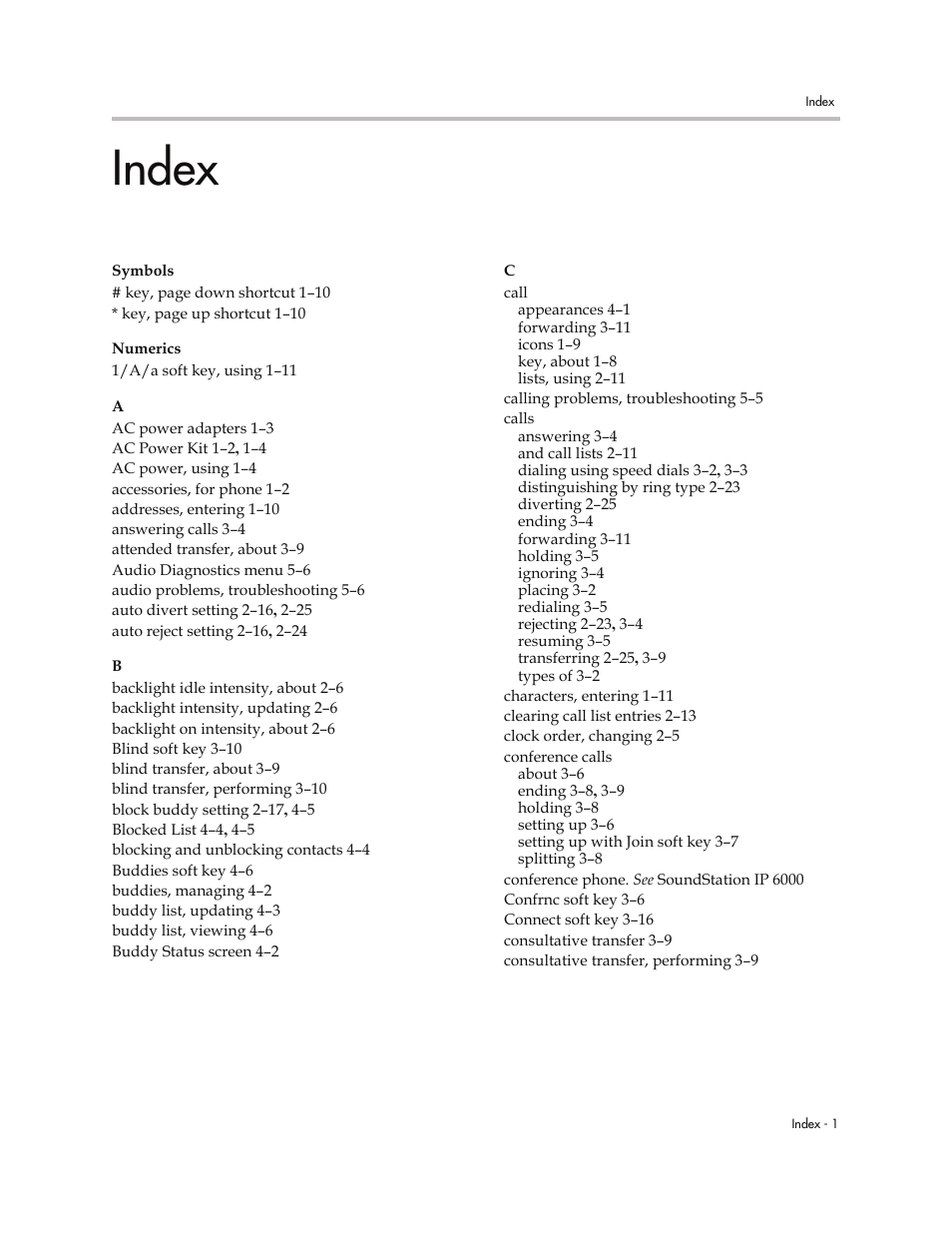 Index | Polycom SoundStation IP 6000 User Manual | Page 83 / 86