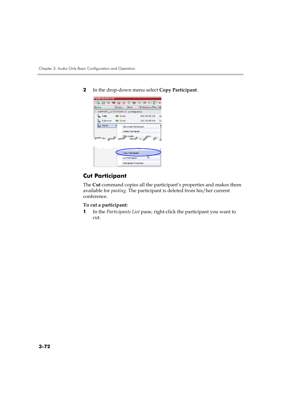 Cut participant, Cut participant -72 | Polycom DOC2585A User Manual | Page 148 / 160