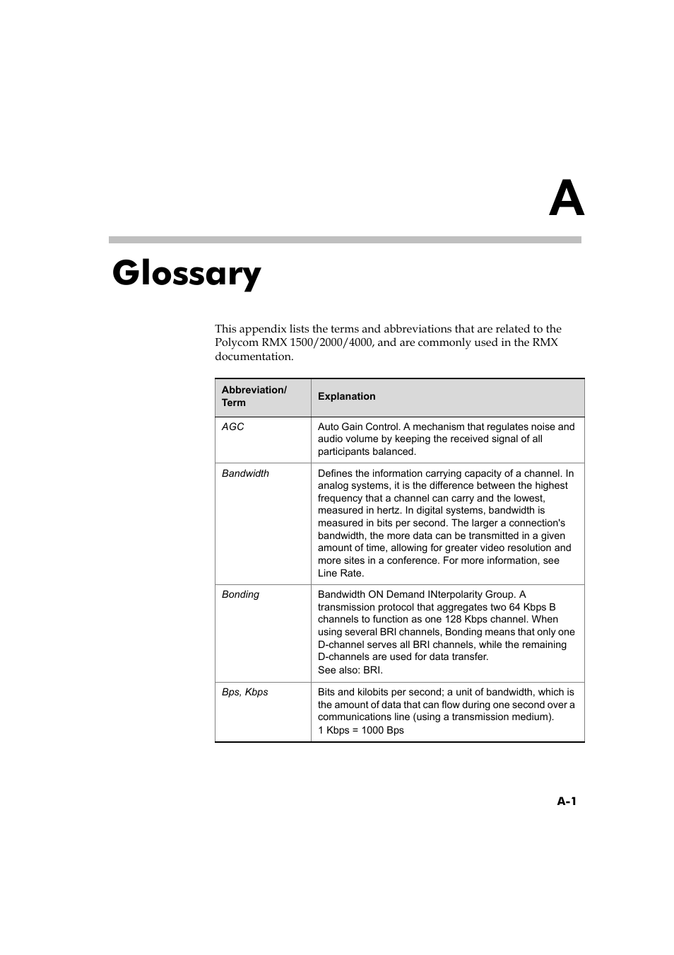 Appendix a - glossary, Glossary | Polycom DOC2585A User Manual | Page 155 / 160