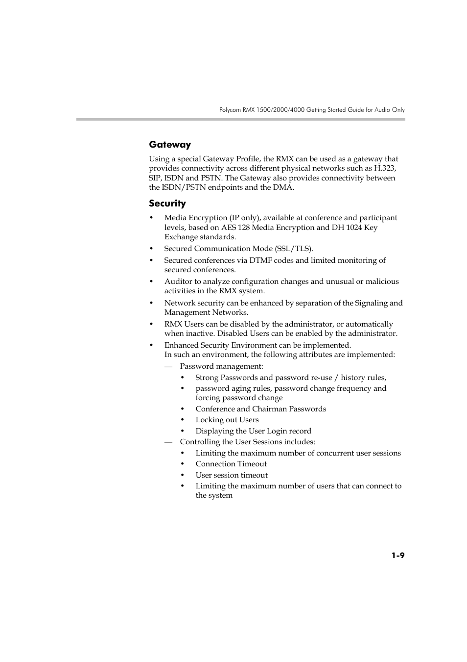 Gateway, Security, Gateway -9 security -9 | Polycom DOC2585A User Manual | Page 19 / 160