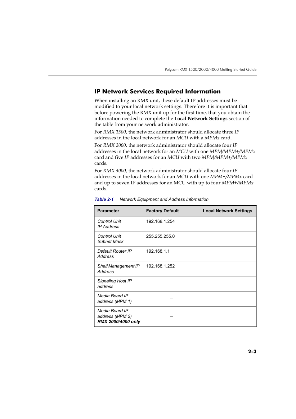 Ip network services required information, Ip network services required information -3 | Polycom DOC2585A User Manual | Page 33 / 160