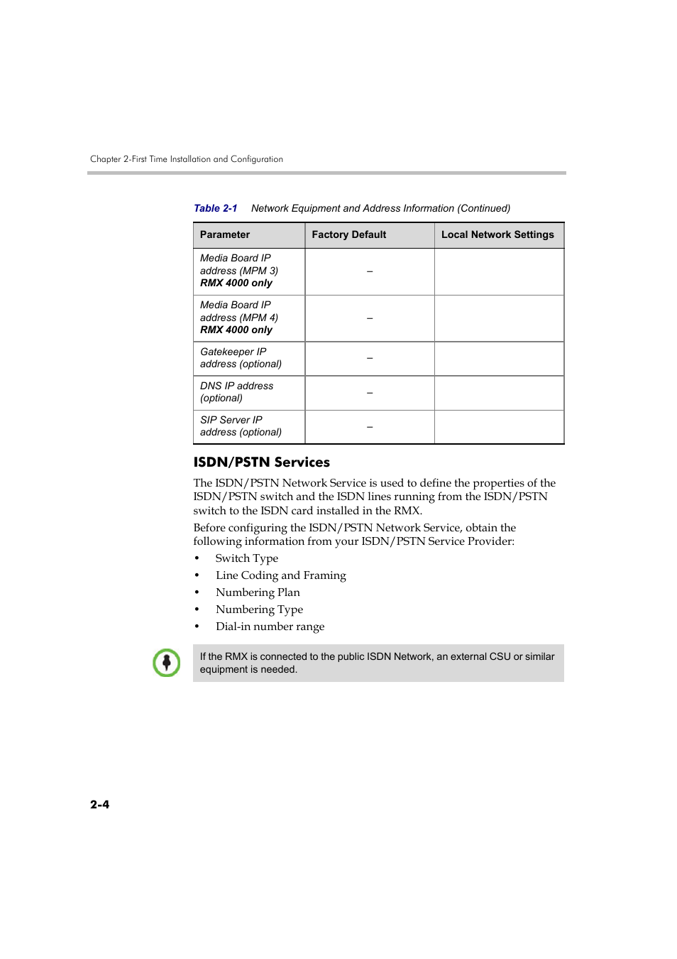 Isdn/pstn services, Isdn/pstn services -4 | Polycom DOC2585A User Manual | Page 34 / 160