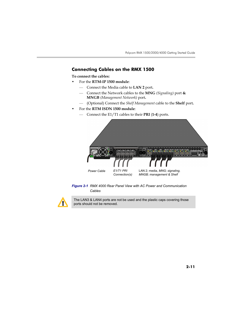 Connecting cables on the rmx 1500, Connecting cables on the rmx 1500 -11 | Polycom DOC2585A User Manual | Page 41 / 160