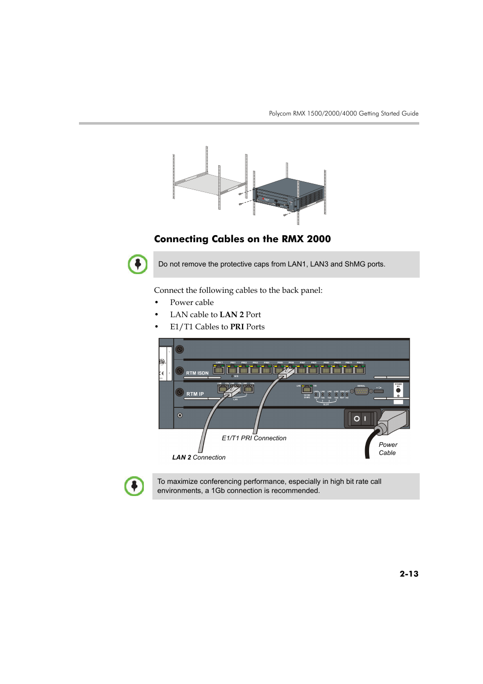 Connecting cables on the rmx 2000, Connecting cables on the rmx 2000 -13 | Polycom DOC2585A User Manual | Page 43 / 160