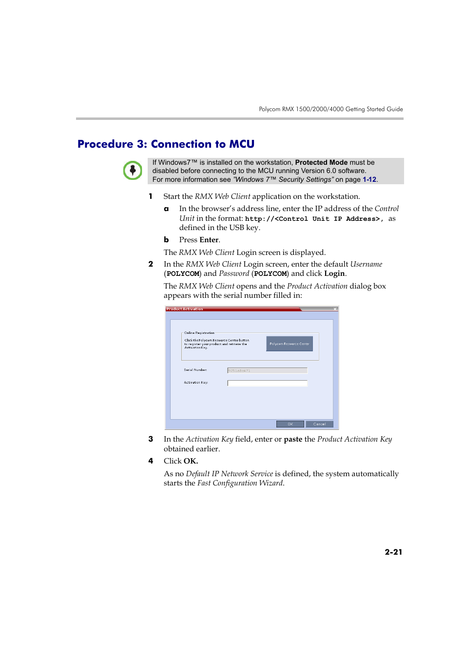 Procedure 3: connection to mcu, Procedure 3: connection to mcu -21 | Polycom DOC2585A User Manual | Page 51 / 160