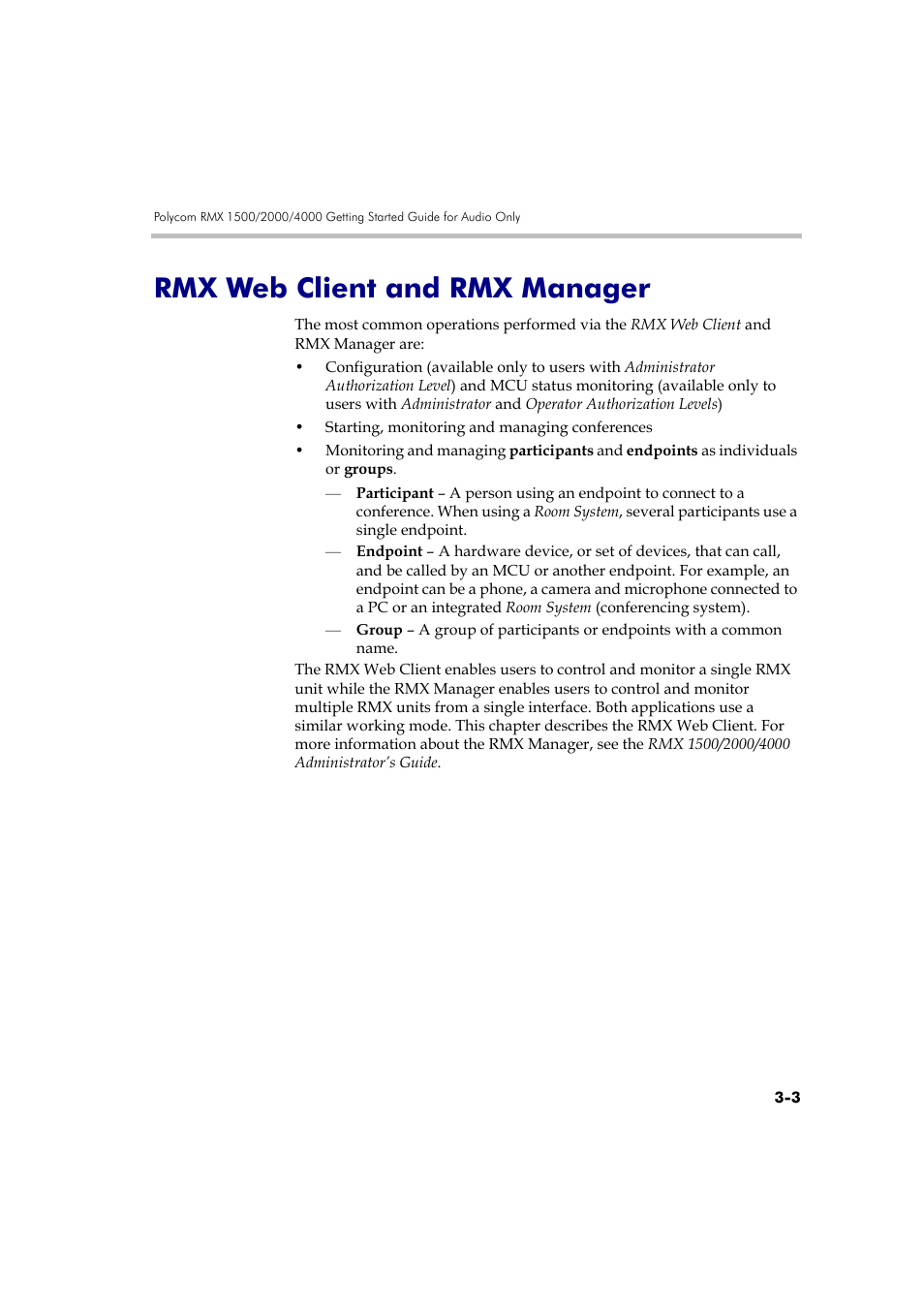 Rmx web client and rmx manager, Rmx web client and rmx manager -3 | Polycom DOC2585A User Manual | Page 79 / 160