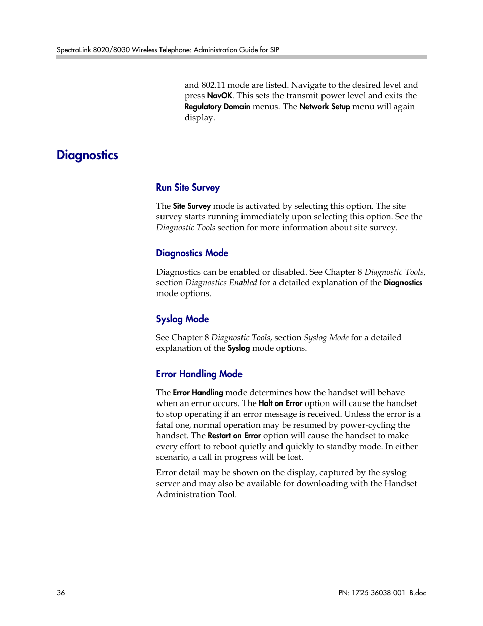 Diagnostics | Polycom SpectraLink 1725-36038-001 User Manual | Page 36 / 101