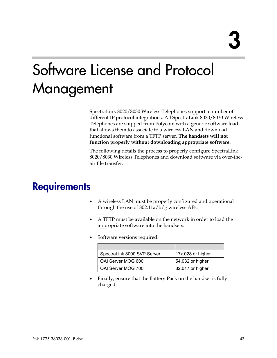 Software license and protocol management, Requirements | Polycom SpectraLink 1725-36038-001 User Manual | Page 43 / 101