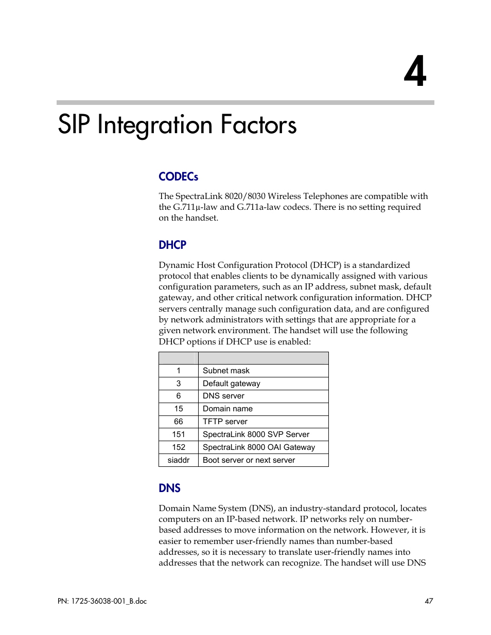 Sip integration factors | Polycom SpectraLink 1725-36038-001 User Manual | Page 47 / 101