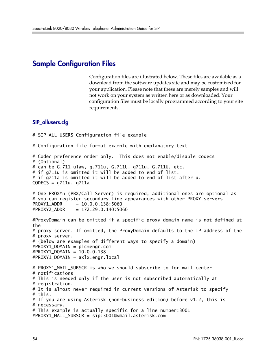 Sample configuration files | Polycom SpectraLink 1725-36038-001 User Manual | Page 54 / 101