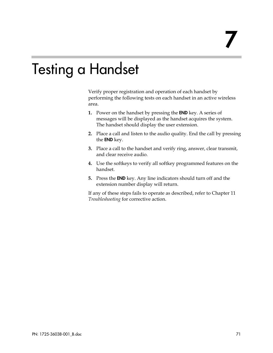 Testing a handset | Polycom SpectraLink 1725-36038-001 User Manual | Page 71 / 101