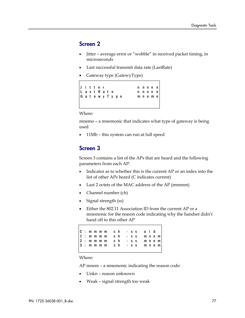 Screen 2, Screen 3 | Polycom SpectraLink 1725-36038-001 User Manual | Page 77 / 101