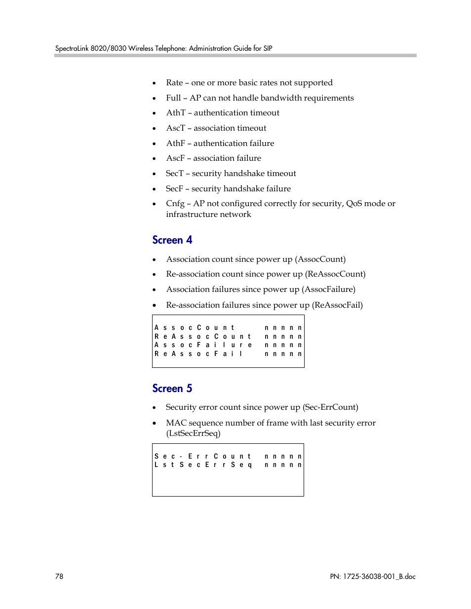 Screen 4, Screen 5 | Polycom SpectraLink 1725-36038-001 User Manual | Page 78 / 101