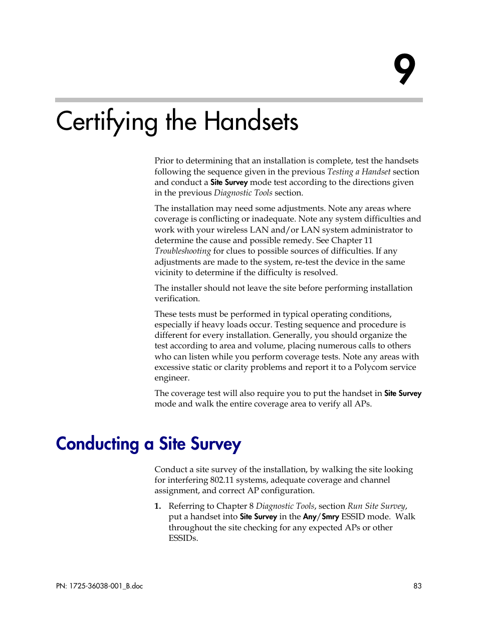 Certifying the handsets, Conducting a site survey | Polycom SpectraLink 1725-36038-001 User Manual | Page 83 / 101