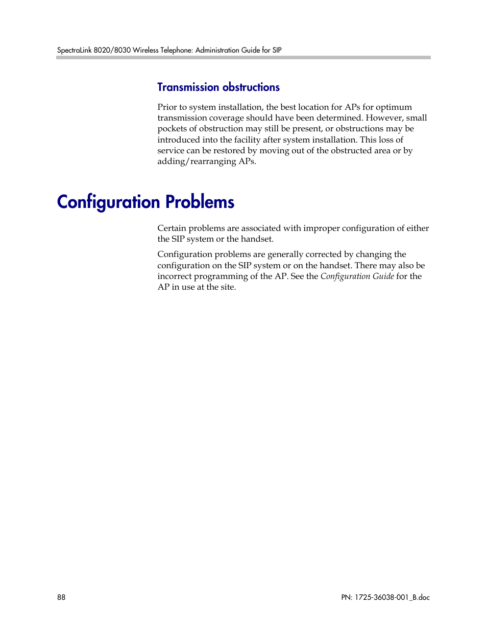 Configuration problems | Polycom SpectraLink 1725-36038-001 User Manual | Page 88 / 101