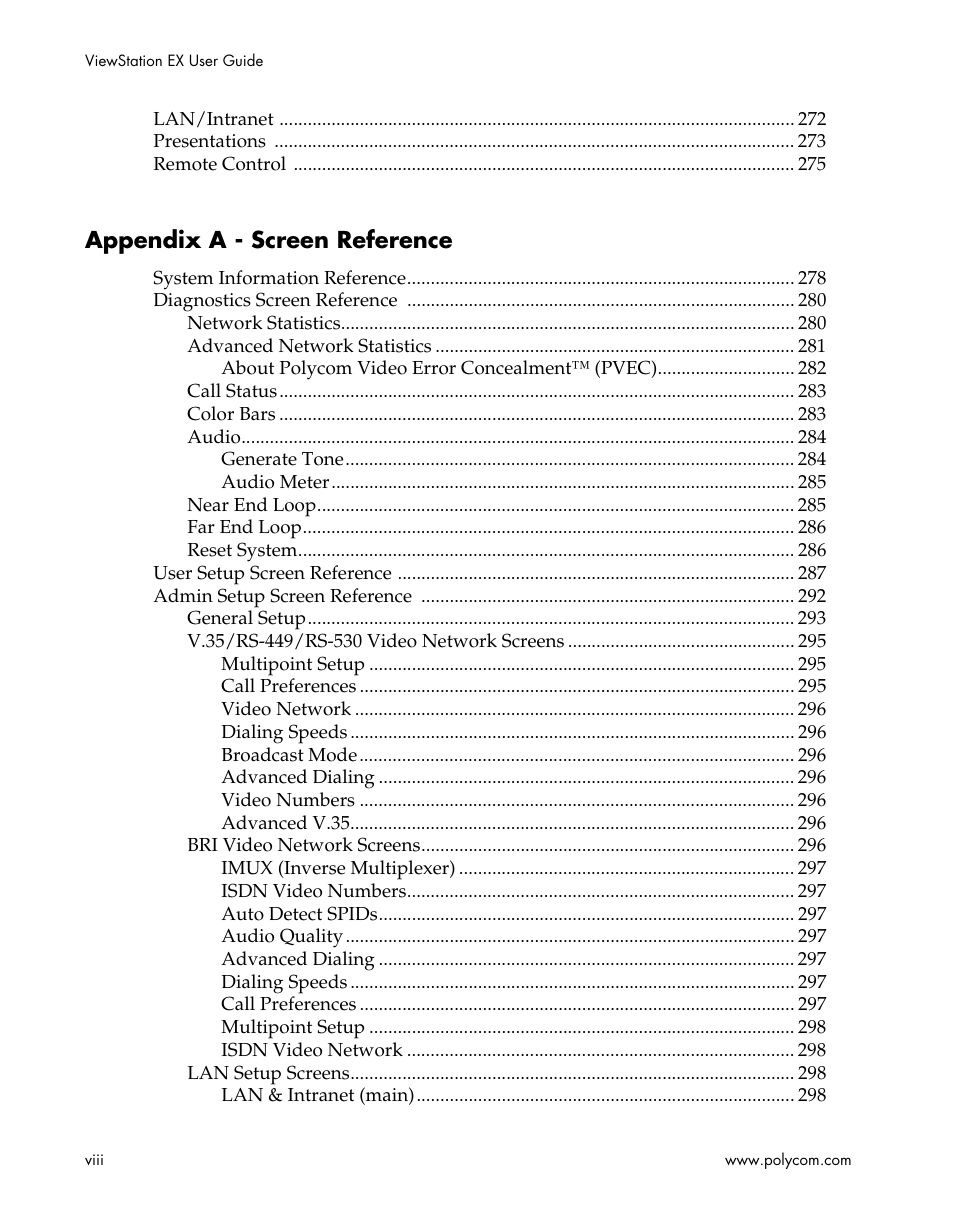 Appendix a - screen reference | Polycom Webcam User Manual | Page 10 / 356