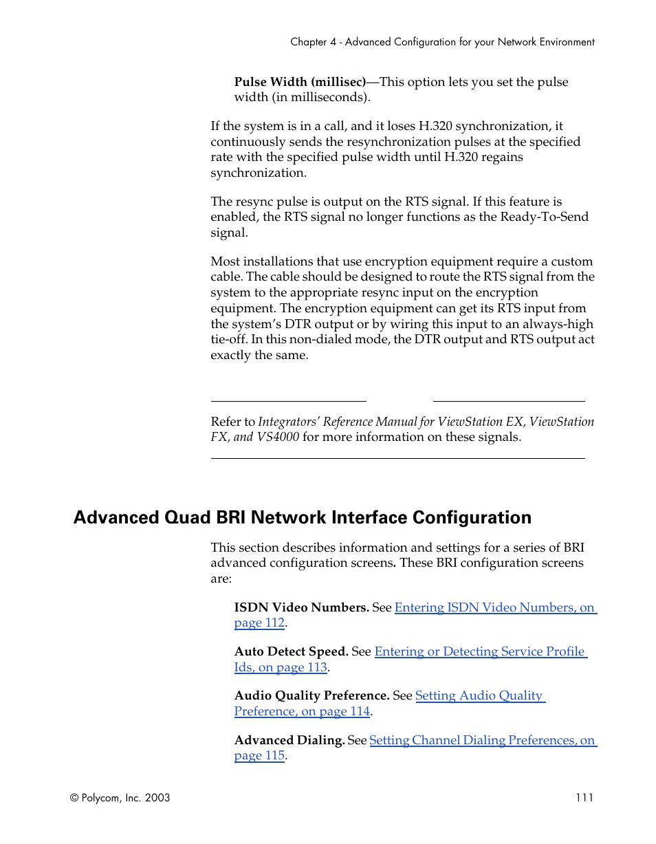 Advanced quad bri network interface configuration, Advanced | Polycom Webcam User Manual | Page 113 / 356