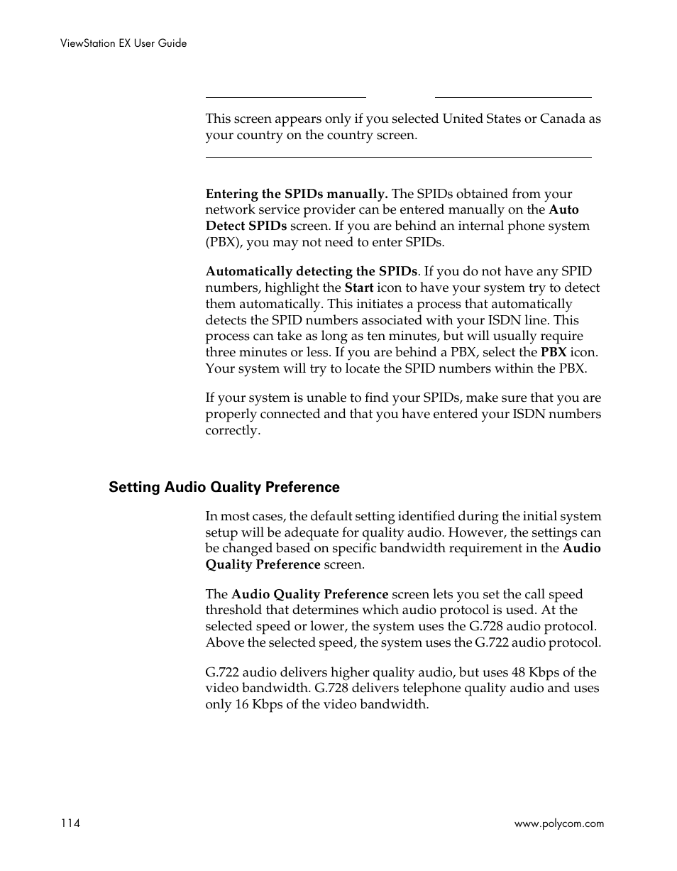 Setting audio quality preference, Setting audio quality | Polycom Webcam User Manual | Page 116 / 356