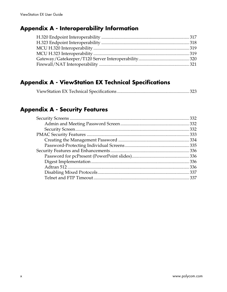 Appendix a - interoperability information, Appendix a - security features | Polycom Webcam User Manual | Page 12 / 356