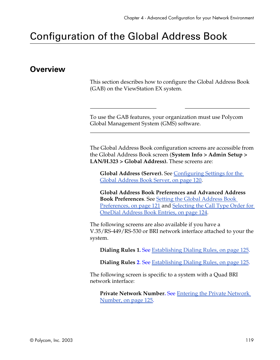 Configuration of the global address book, Overview | Polycom Webcam User Manual | Page 121 / 356