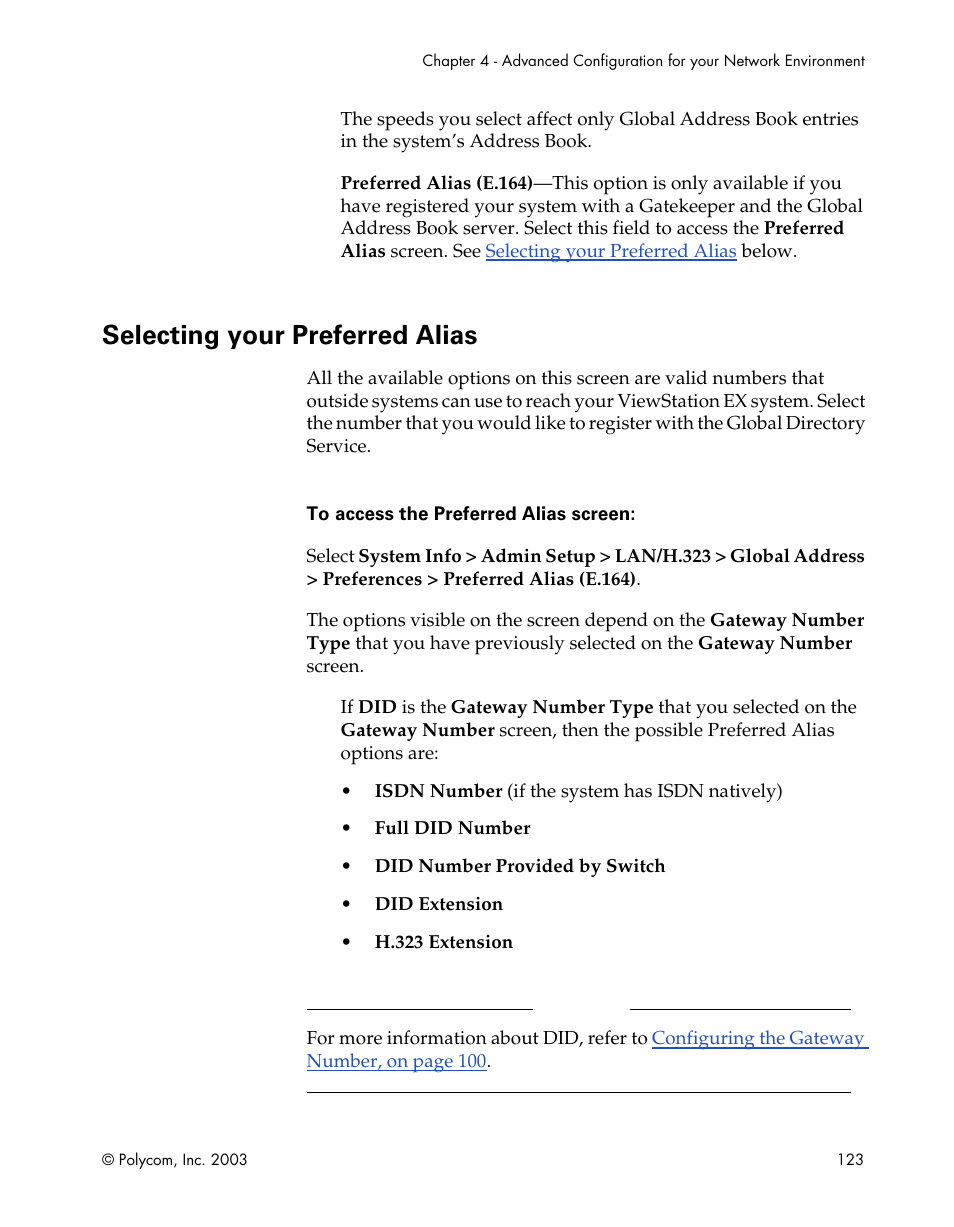 Selecting your preferred alias | Polycom Webcam User Manual | Page 125 / 356