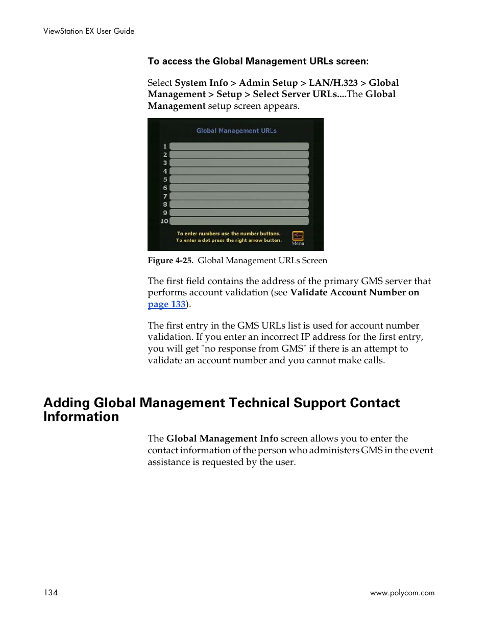 Figure 4-25.global management urls screen, Adding global management | Polycom Webcam User Manual | Page 136 / 356