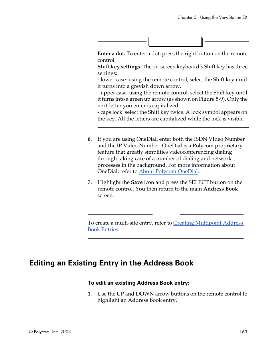 Editing an existing entry in the address book | Polycom Webcam User Manual | Page 165 / 356