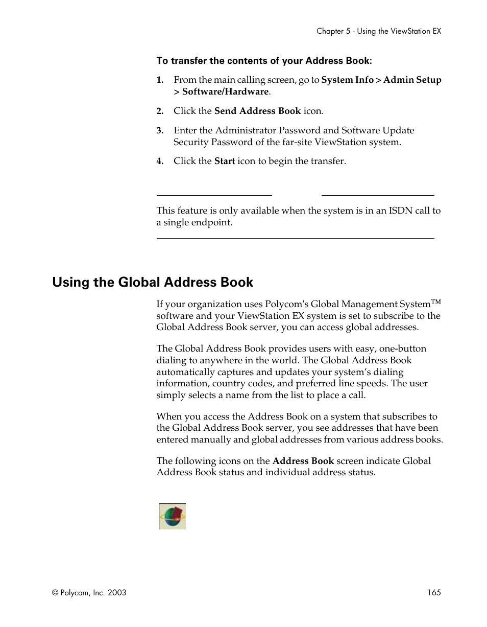 Using the global address book | Polycom Webcam User Manual | Page 167 / 356