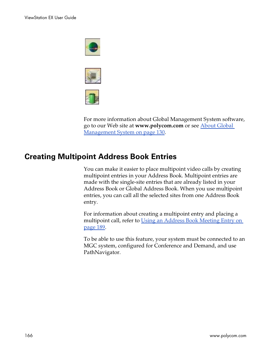 Creating multipoint address book entries, Creating multipoint address, Book entries | Polycom Webcam User Manual | Page 168 / 356