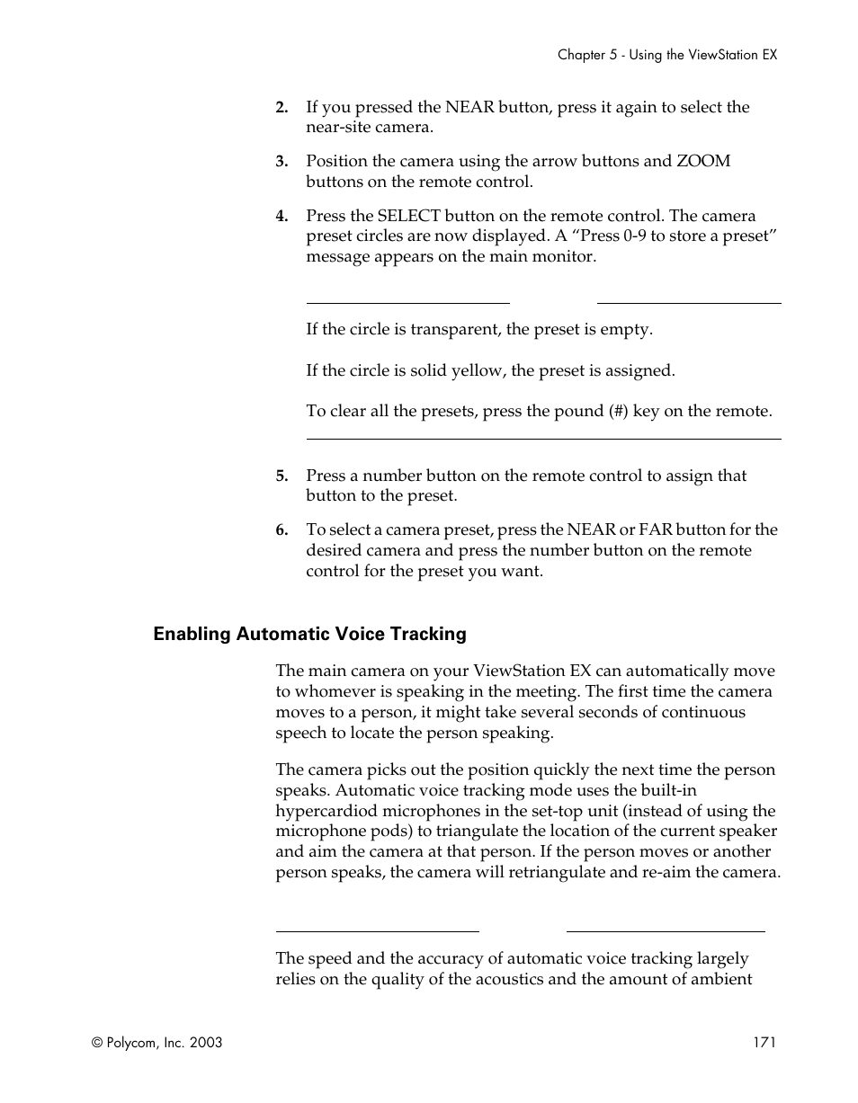 Enabling automatic voice tracking | Polycom Webcam User Manual | Page 173 / 356