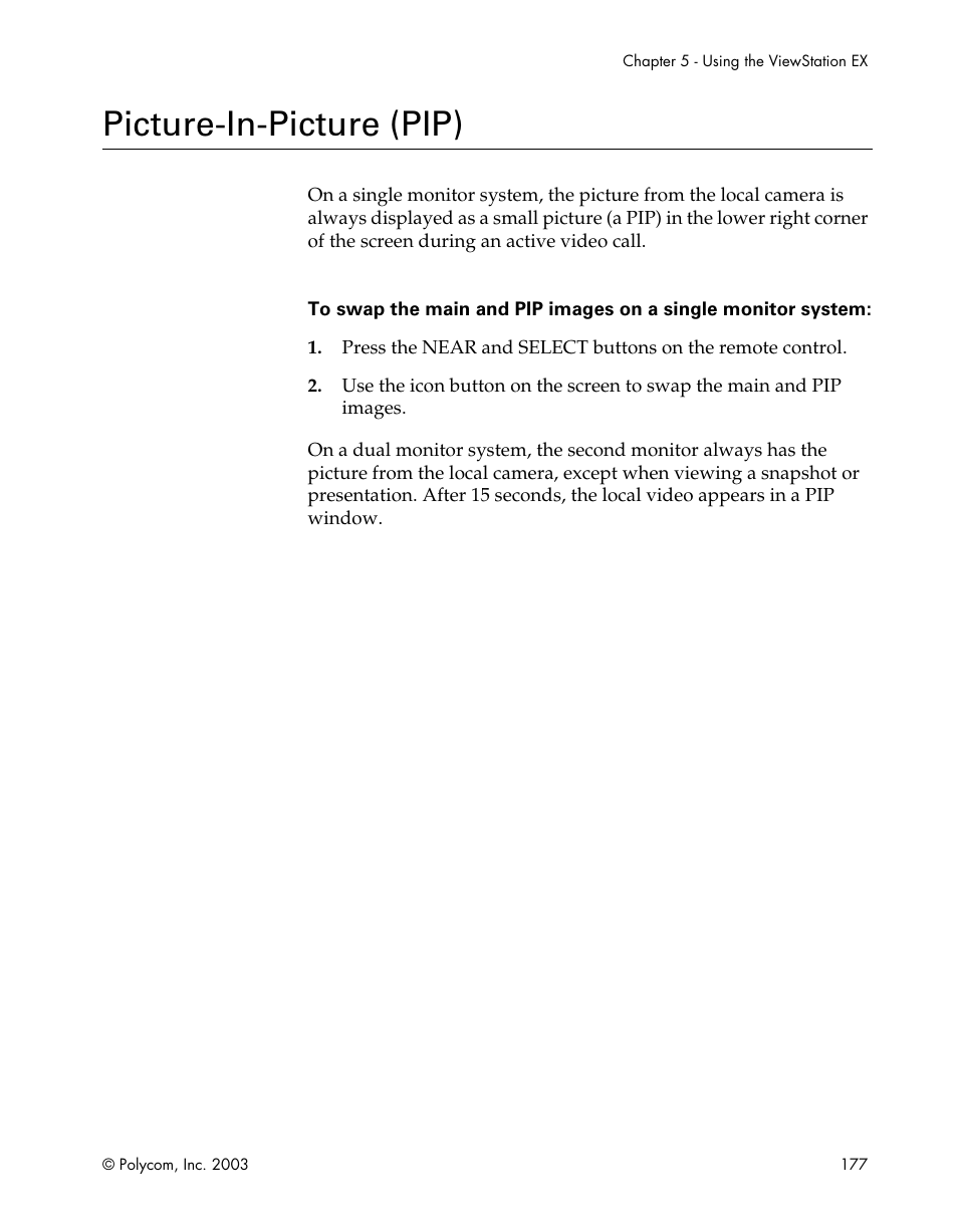 Picture-in-picture (pip), Picture-in-pict ure (pip) | Polycom Webcam User Manual | Page 179 / 356