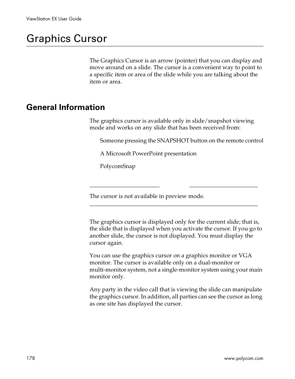 Graphics cursor, General information | Polycom Webcam User Manual | Page 180 / 356