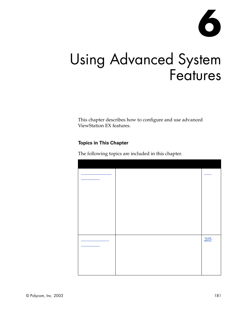 Using advanced system features, Chapter 6 - using advanced system features | Polycom Webcam User Manual | Page 183 / 356