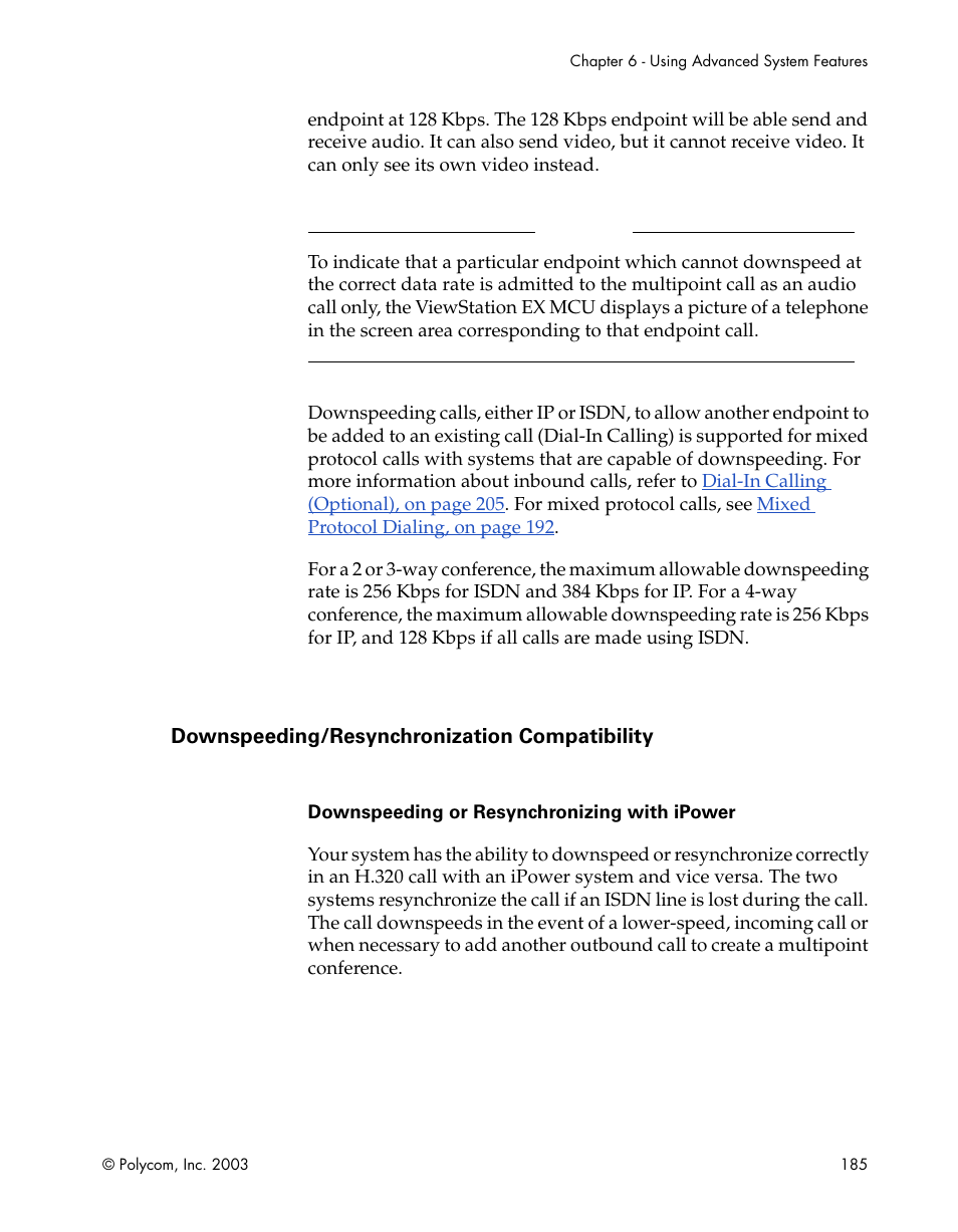 Downspeeding/resynchronization compatibility | Polycom Webcam User Manual | Page 187 / 356