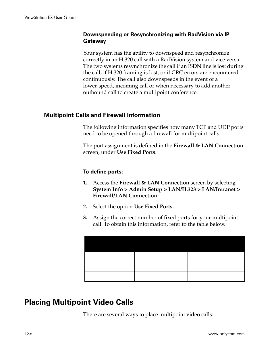 Multipoint calls and firewall information, Placing multipoint video calls | Polycom Webcam User Manual | Page 188 / 356