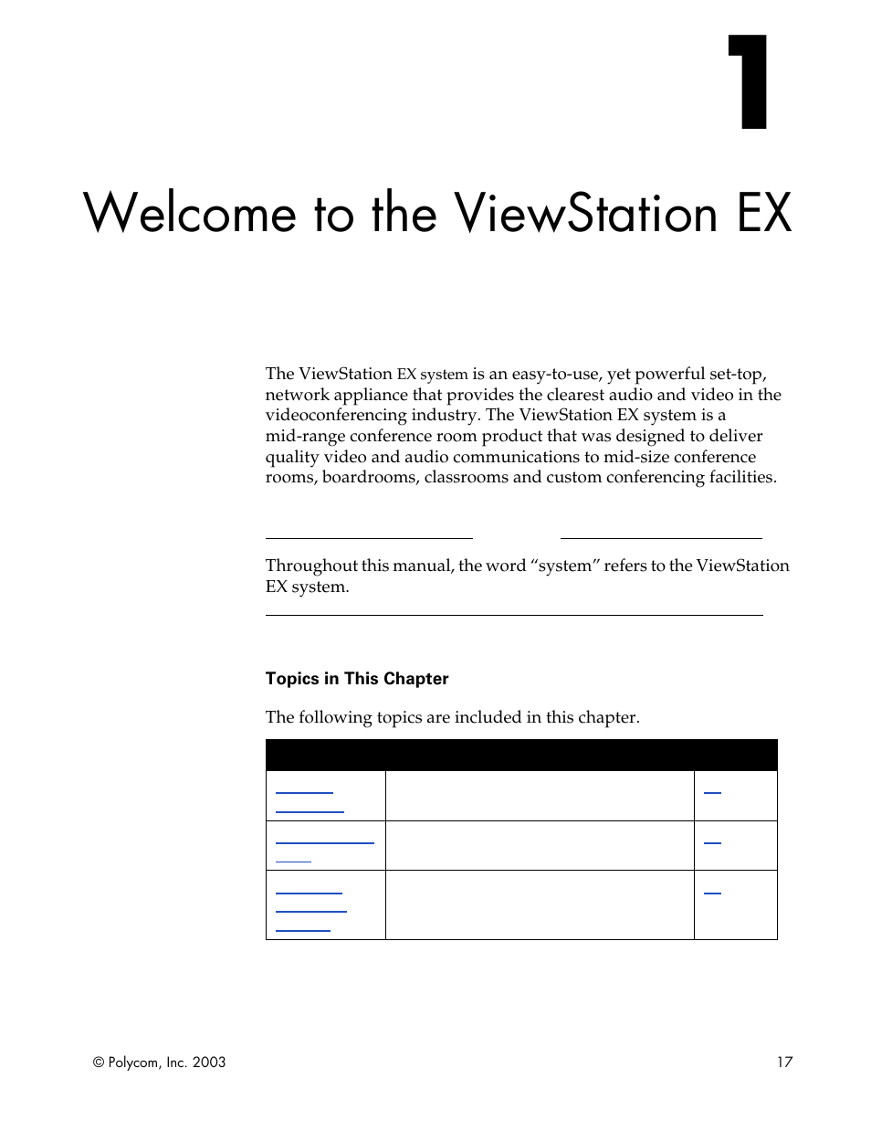 Welcome to the viewstation ex, Chapter 1 - welcome to the viewstation ex | Polycom Webcam User Manual | Page 19 / 356