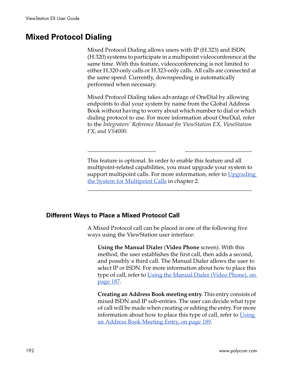Mixed protocol dialing, Different ways to place a mixed protocol call, Mixed | Polycom Webcam User Manual | Page 194 / 356