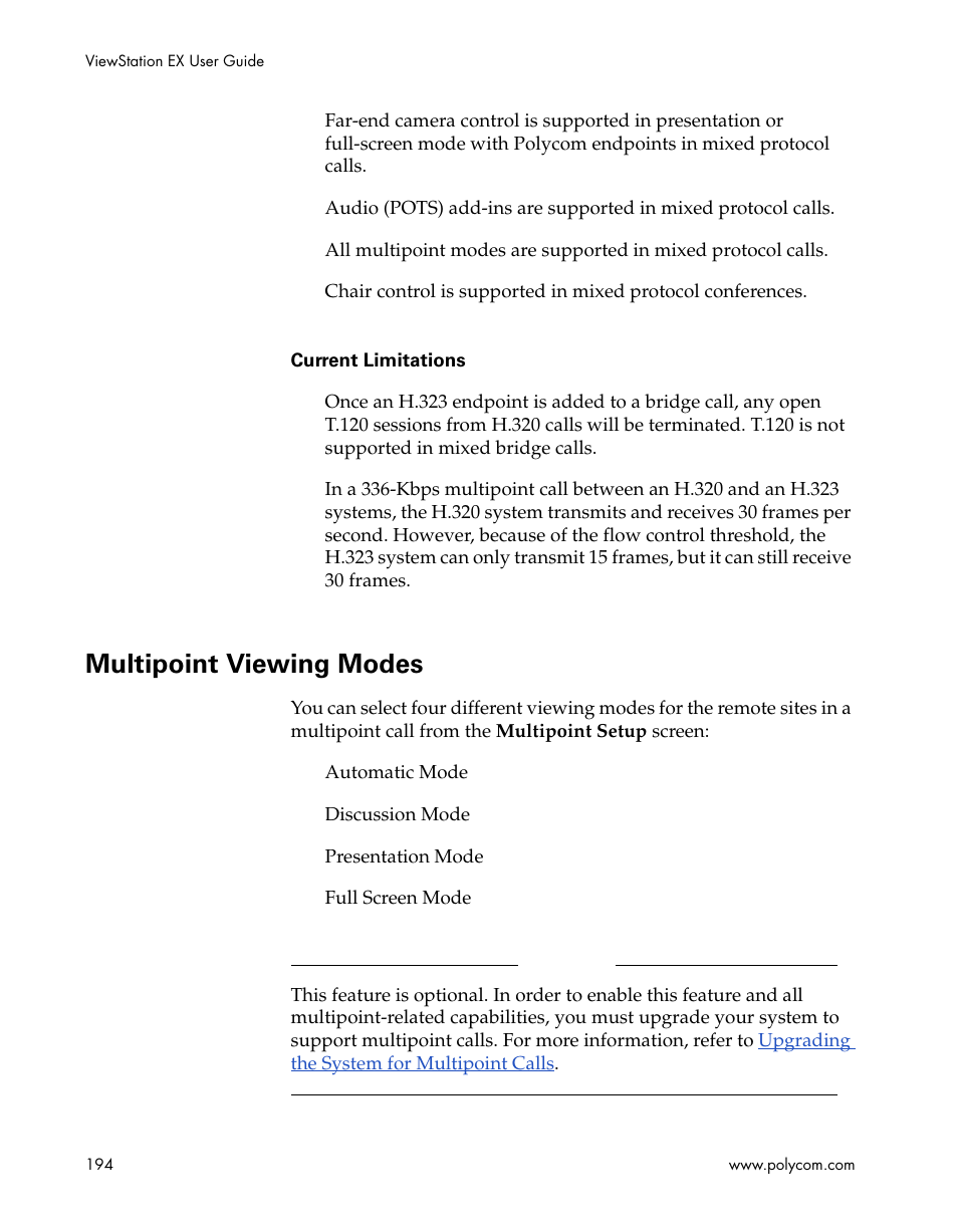 Multipoint viewing modes | Polycom Webcam User Manual | Page 196 / 356