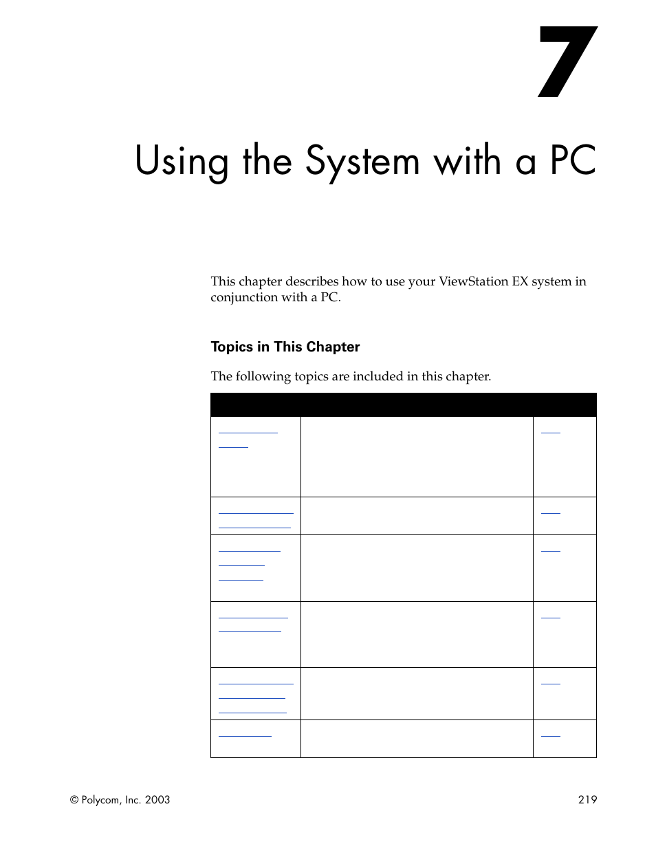 Using the system with a pc, Chapter 7 - using the system with a pc | Polycom Webcam User Manual | Page 221 / 356